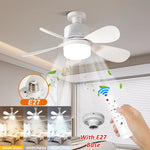 ventilateur led blanc moderne télécommande base e27 lumiere variable flux faible facile chambre salon