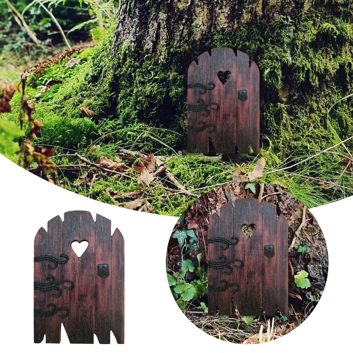 décoration extérieure jardin miniature porte bois vieilli féerique aspect champêtre 10cm