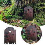 décoration extérieure jardin miniature porte bois vieilli féerique aspect champêtre 10cm