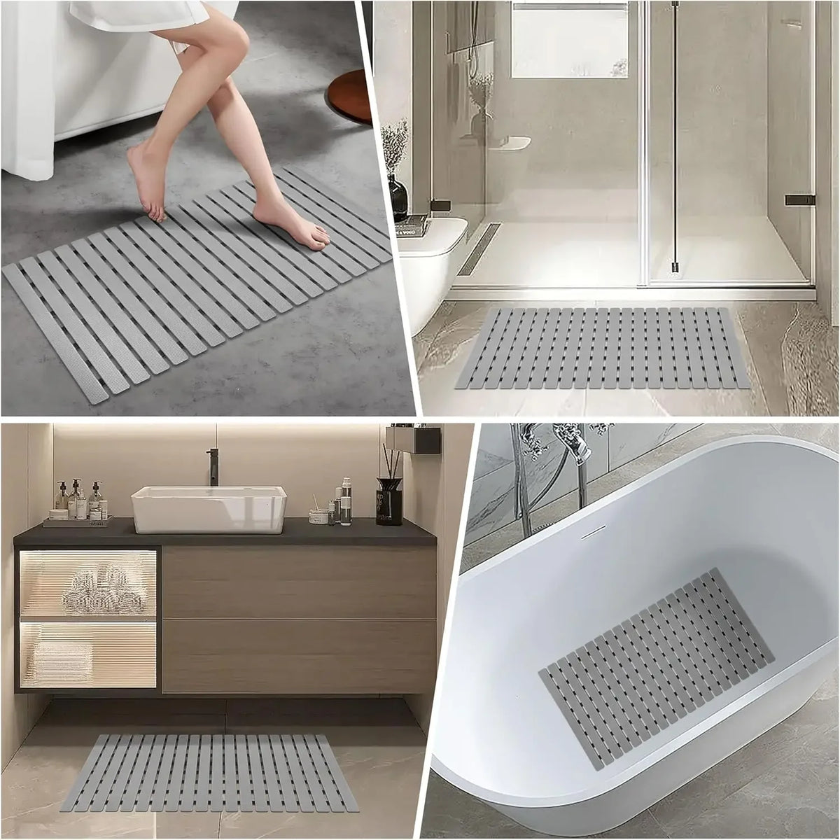 tapis bain antidérapant moderne 40x70cm lattes horizontales texturé ouvertures adhésifs salle bain