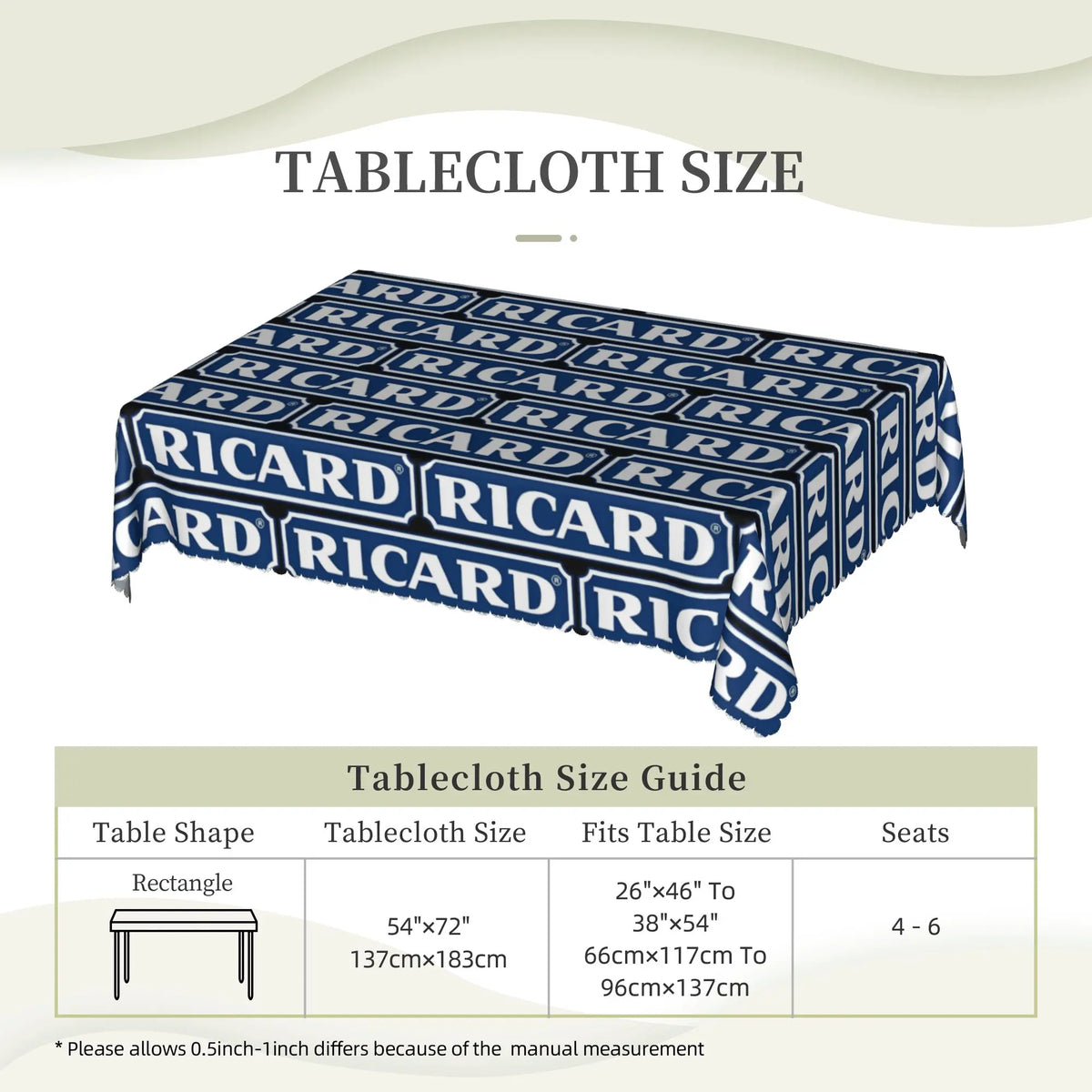 nappe table bleu marine logo ricard moderne imperméable résistance taches 66x183cm