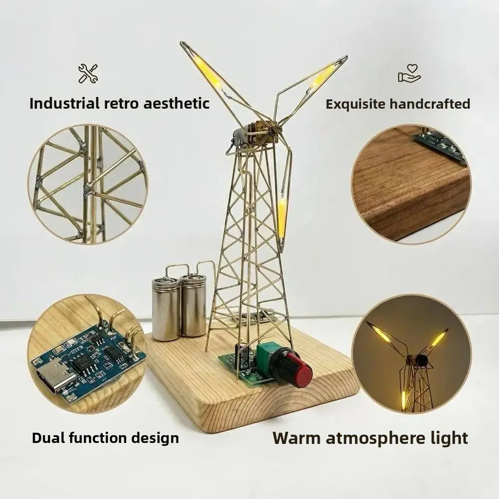 lampe vent industrielle rétro bois métal doré géométrique anniversaire décoration