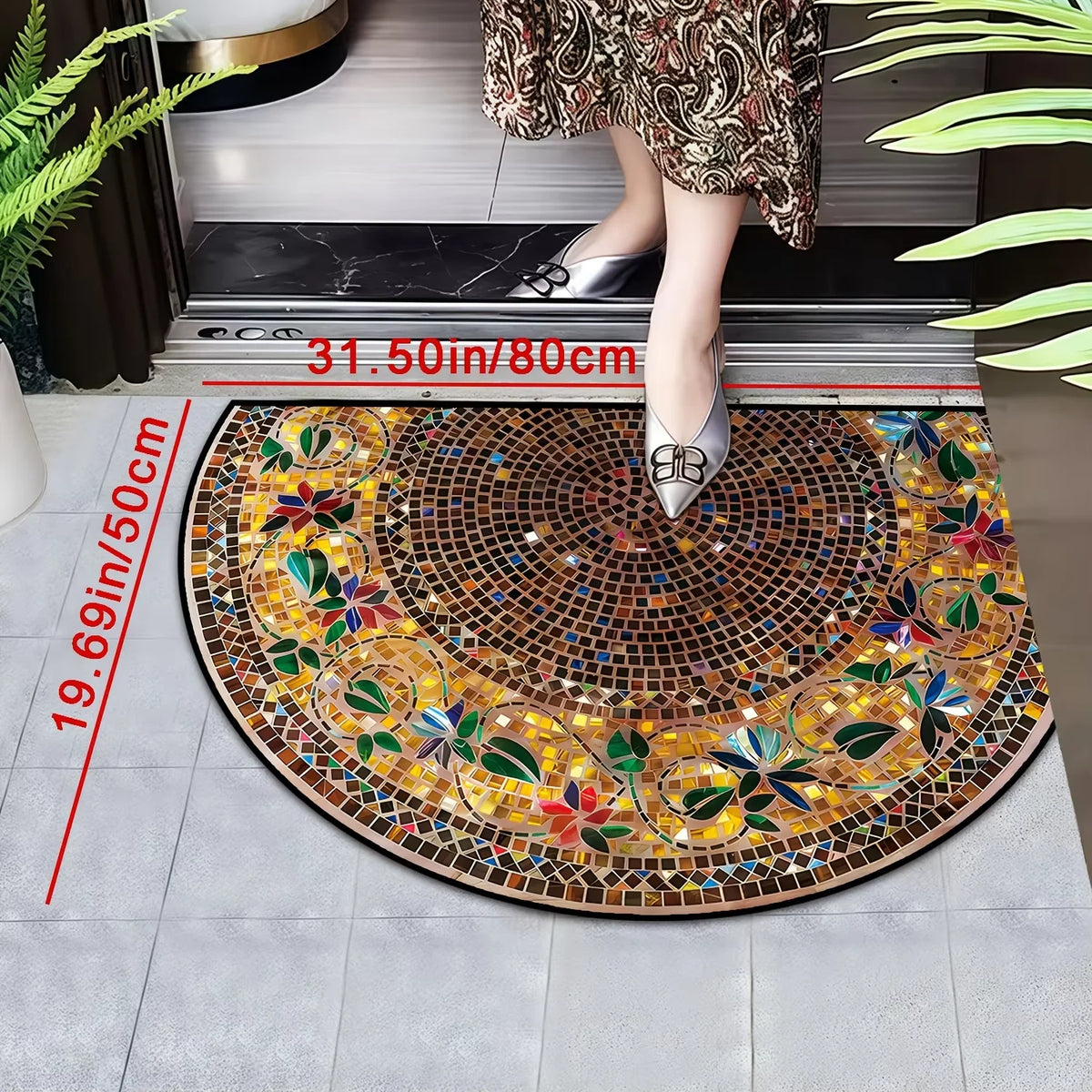 tapis d'entrée multicolore moderne mosaïque motifs floraux antidérapant résistant salissuresextérieur salon