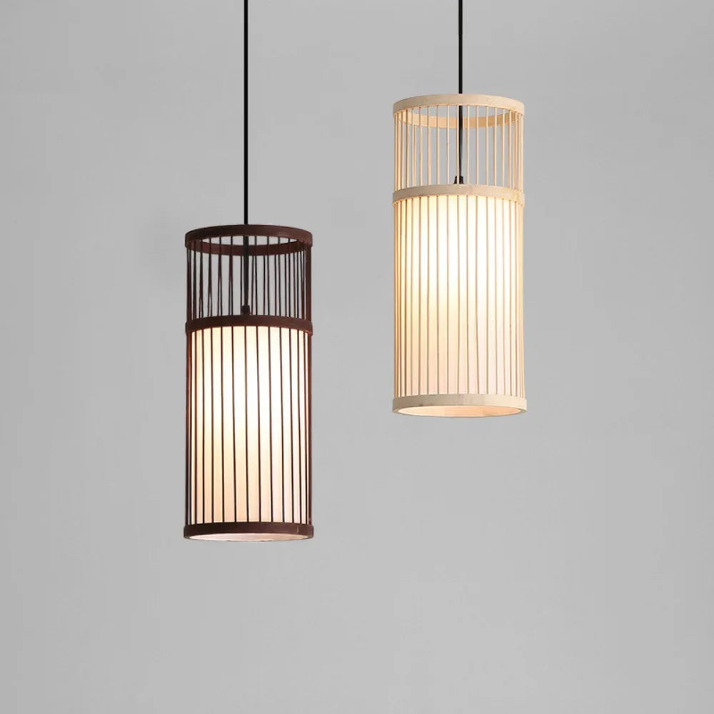 lampe suspendue moderne bambou abat jour tissu blanc brun minimaliste salon chambrehôtel