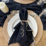 lot dix serviettes table coton beige clair franges rustiques mariage décoration chic maison
