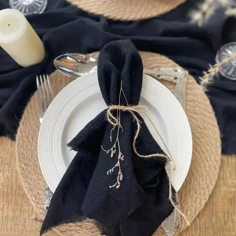 lot dix serviettes table coton beige clair franges rustiques mariage décoration chic maison