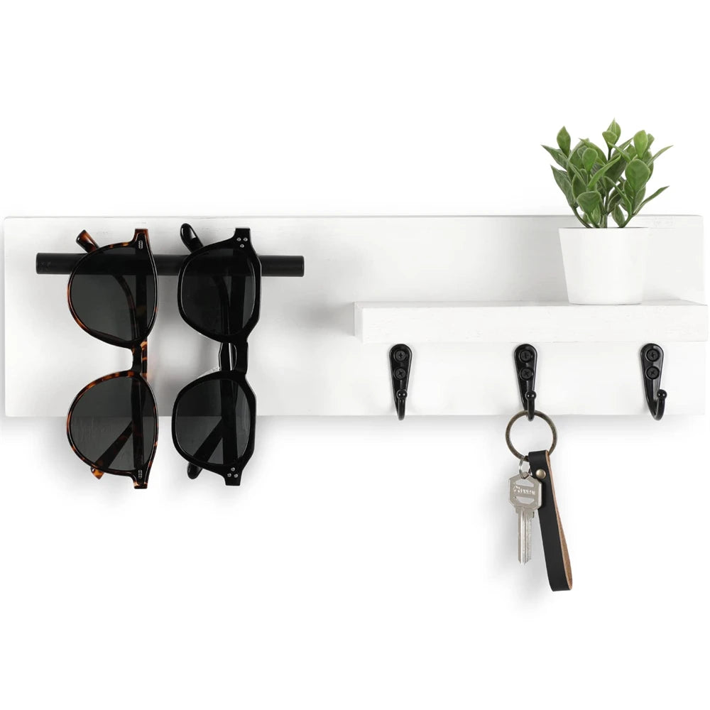porte clés mural bois moderne vis fixations rangement horloge lunettes plantes