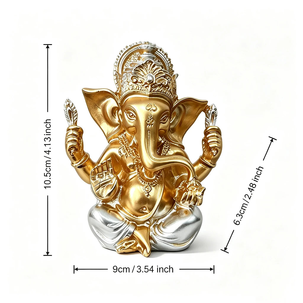 statue ganesha or argent résine détails complexes spirituel décoratif maison salon