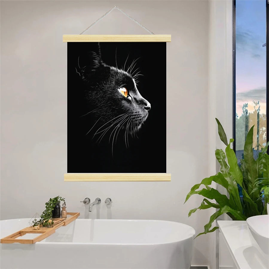 cadre mural moderne toile impression fleur chat minimaliste encre imperméable vertical prêt accrocher bois