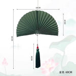 éventail pliant décoratif papier rouge bleu marine doré chinois traditionnel pompon cordelette
