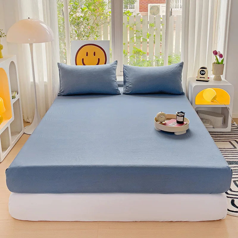 drap plat coton lavé uni moderne lit double grande taille confort doux maison