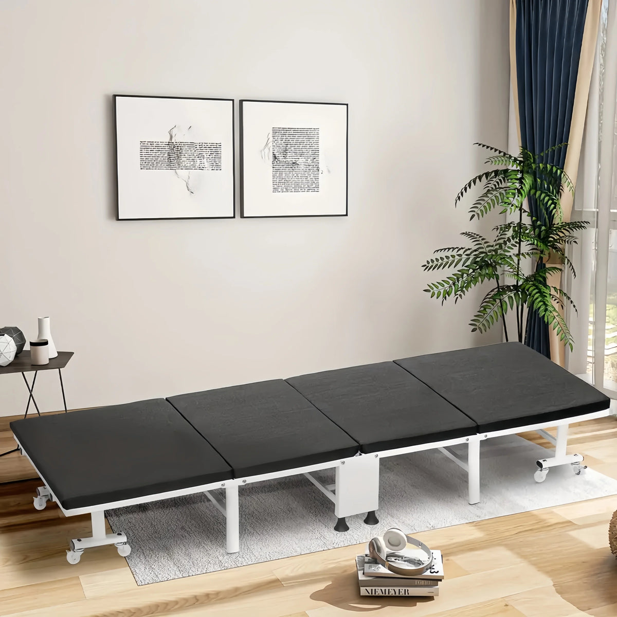 lit pliant multifonction moderne acier texturé noir blancversible sofa chambre coucher