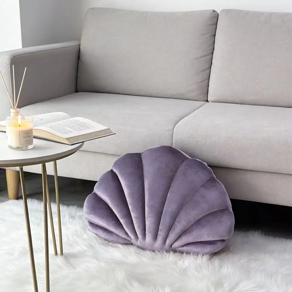 coussin velours coquillage lavable moderne rose bleu violet lit salon chambre