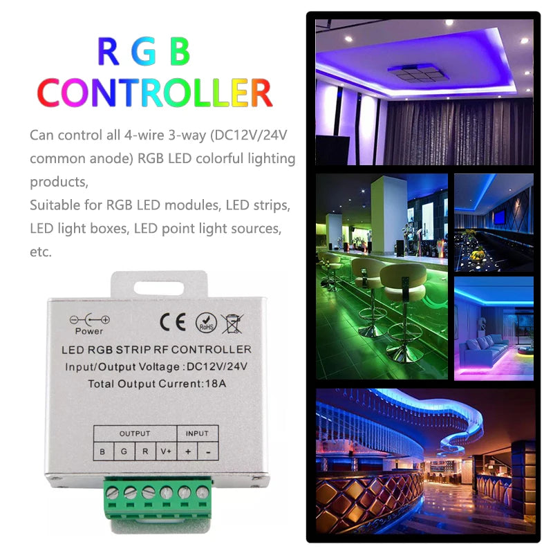 contrôleur led rgb 18a rf tactile télécommande sans fil 12v 24v blanc noir argent