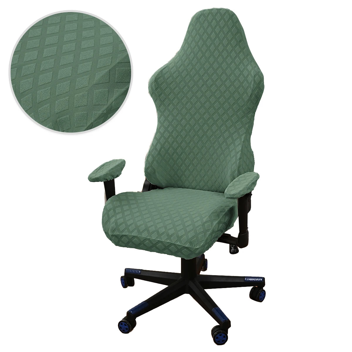 Housse chaise jeu polyester jacquard moderne noire carreaux géométriques zip ceinture