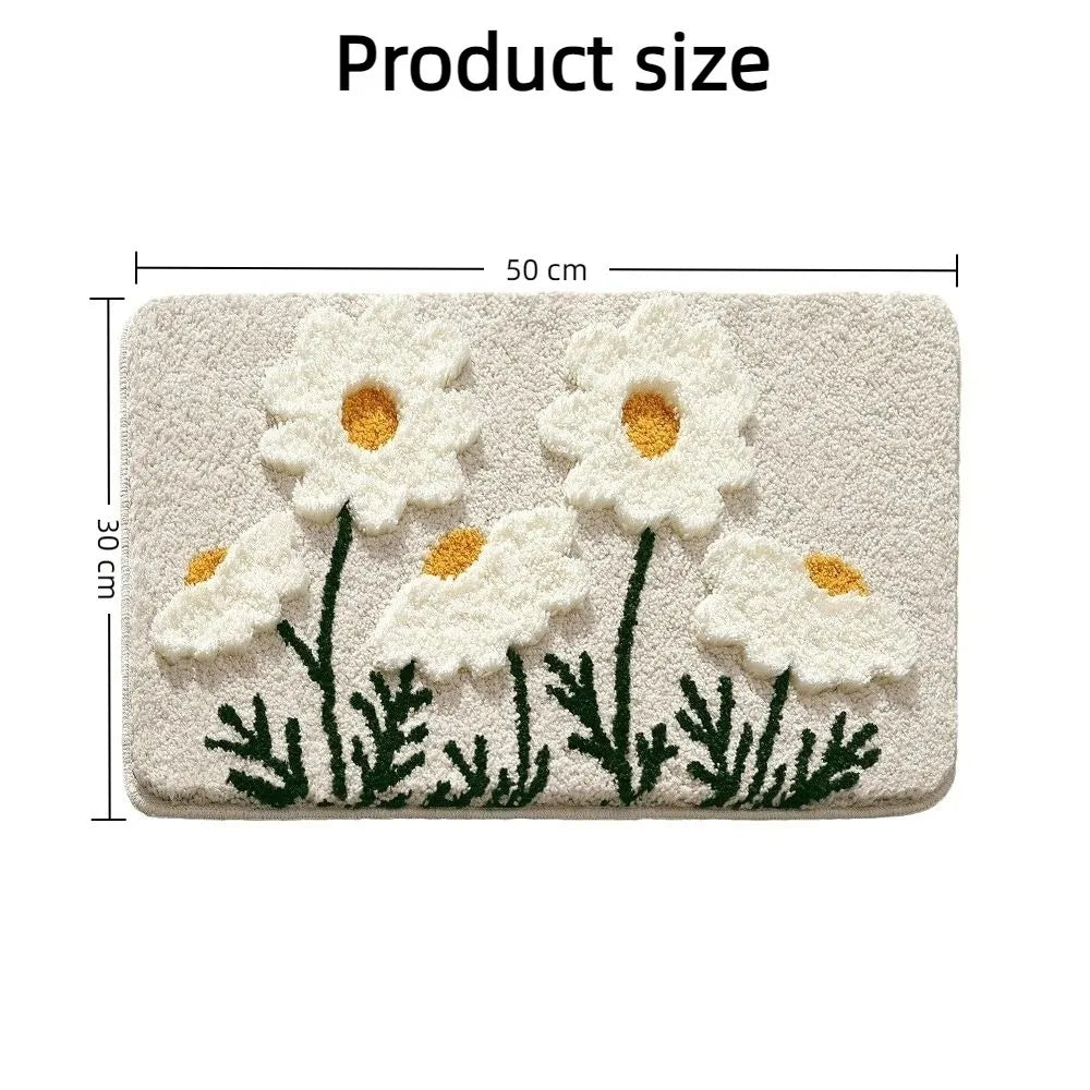 tapis sol fleurs naturel beige blanc vert salle bain intérieur antidérapant durable polyester feutre