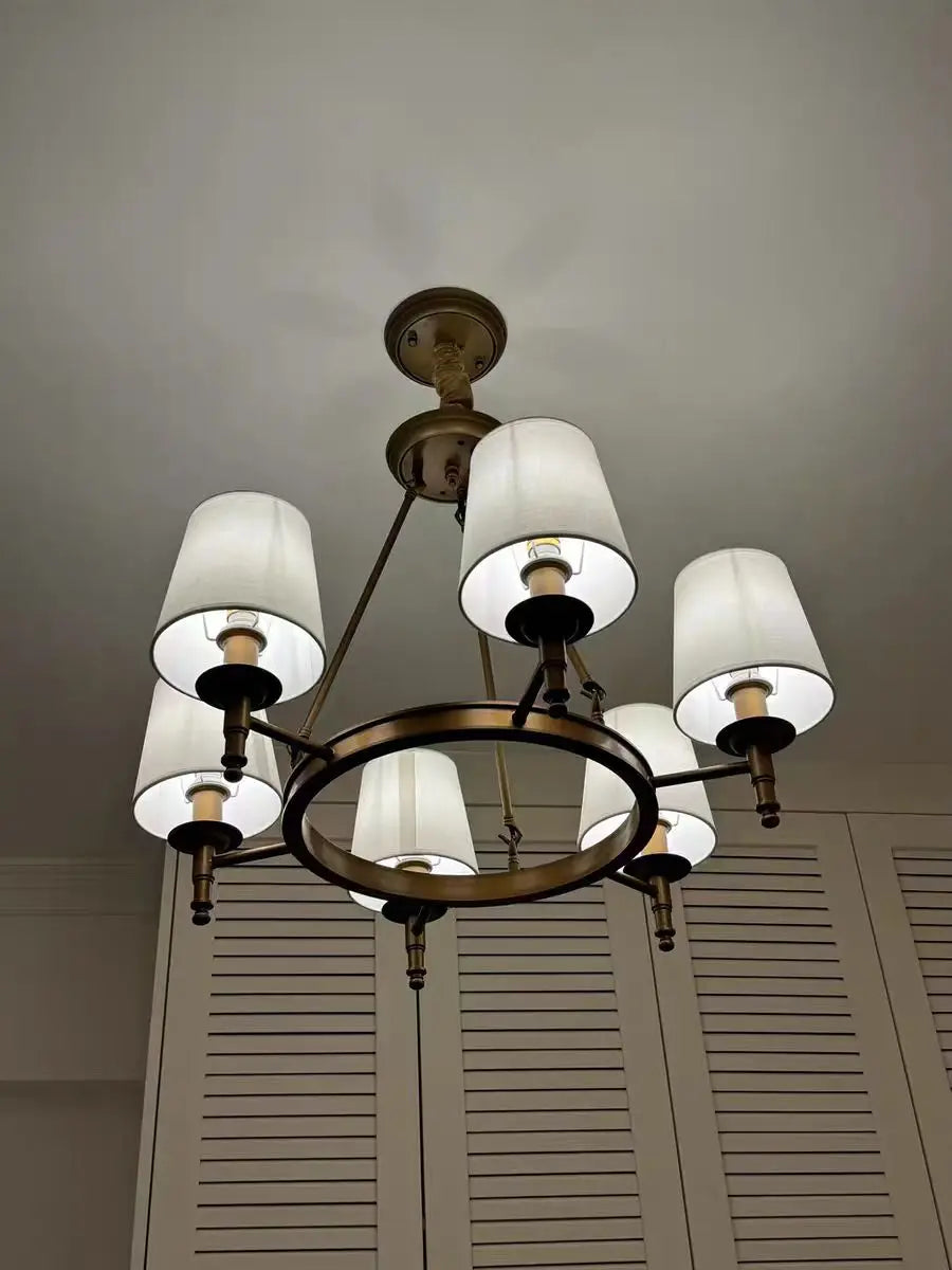 lustre tissu bronze doré lumières classique vintage salon chambre coucher