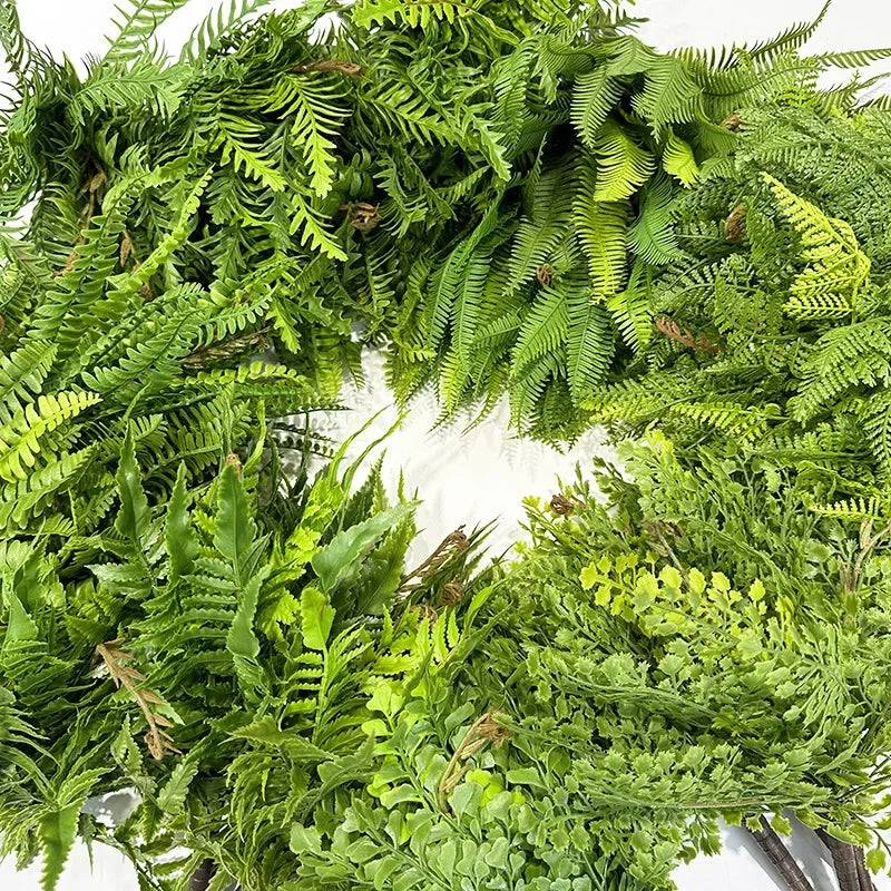 plantes artificielles feuilles fines vertes naturelles décoration intérieure feuilles pointues variées brunes salon