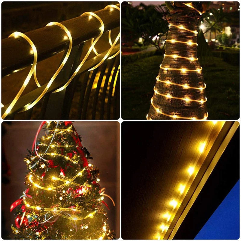 guirlande led solaire flexible modes lumineux multicolore extérieure festive spirale