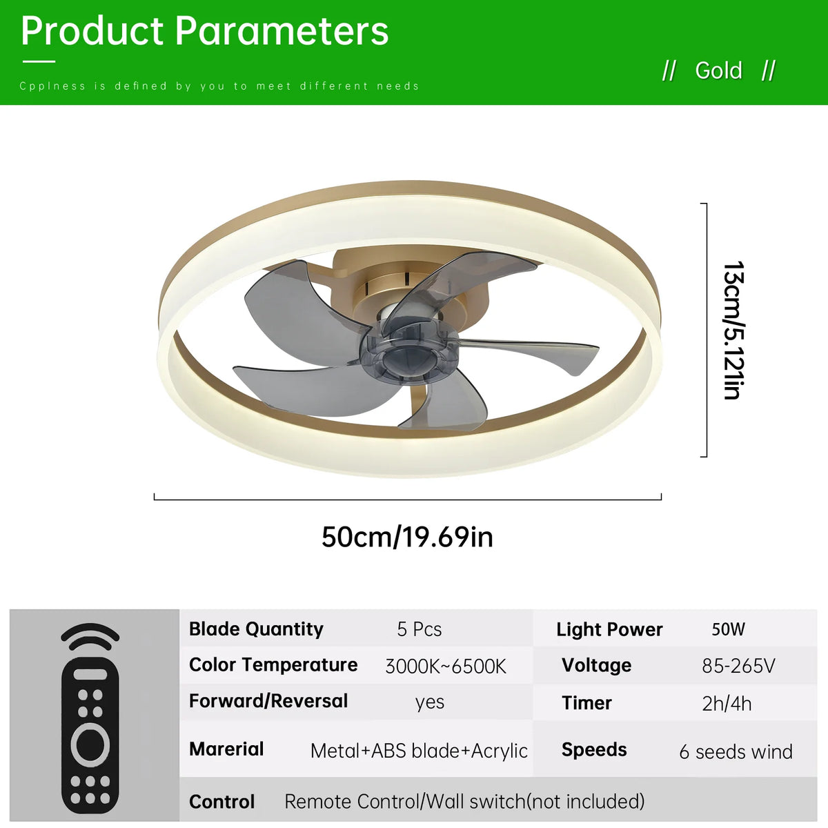 ventilateur led moderne blanc télécommande lumineuse chambre coucher étude salle manger