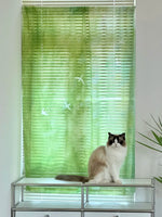 rideau semi transparent vert motif végétal aquarelle fenêtre intérieur décoration artistique nature