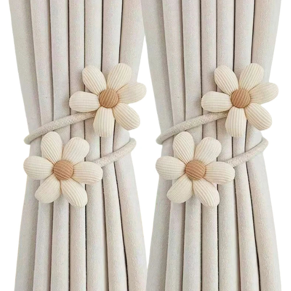 accessoires rideau fleurs texturées attaches ficelles bohème decor maison anneaux boucles tressées rustique