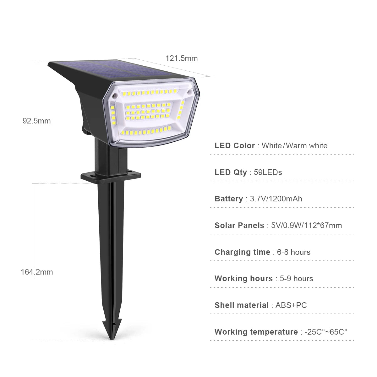 spot solaire led extérieur moderne noir ip65 modes éclairage piquet abs
