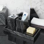 ensemble accessoires salle bain marbre noir rangement brosse dents dentifrice moderne luxe