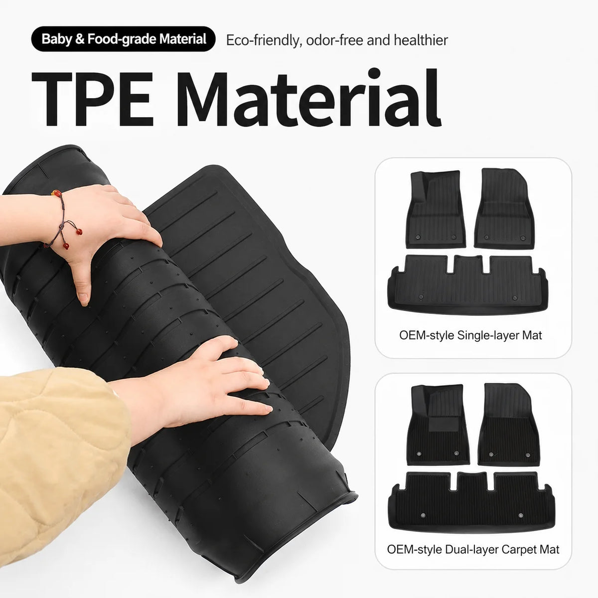 tapis sol voiture tesla model yl 2026 noir rayures horizontales moderne imperméable antidérapant sans