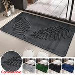 tapis bain mousse mémoire forme antidérapant machine lavable doux feuilles stylisées moderne vert foncé