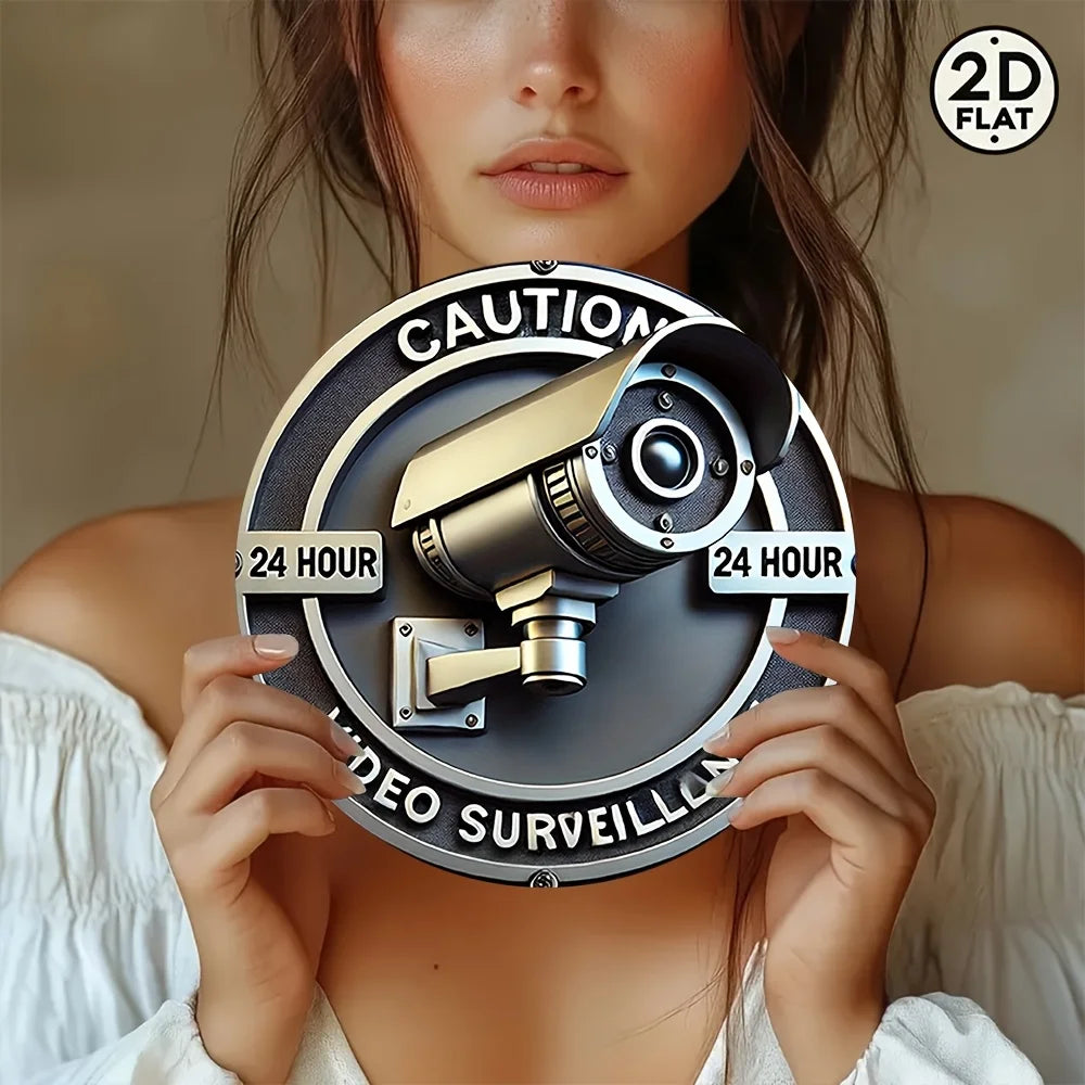 plaque métallique 2d caméra surveillance gris vis fixations 8x8 20cm 20cm