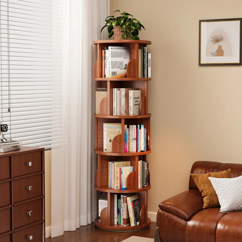 étagère rotative niveaux teak bois moderne haute capacité assemblage salon chambre enfants organisation