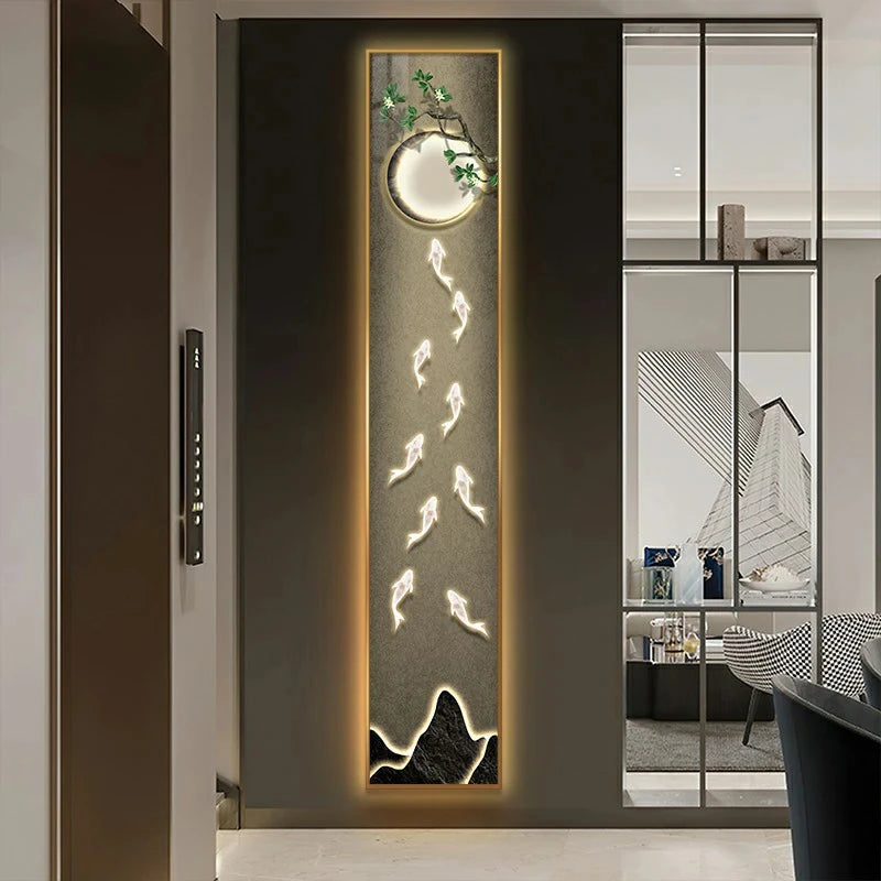 Lampe murale LED peinture entrée étroite motif 9 poissons