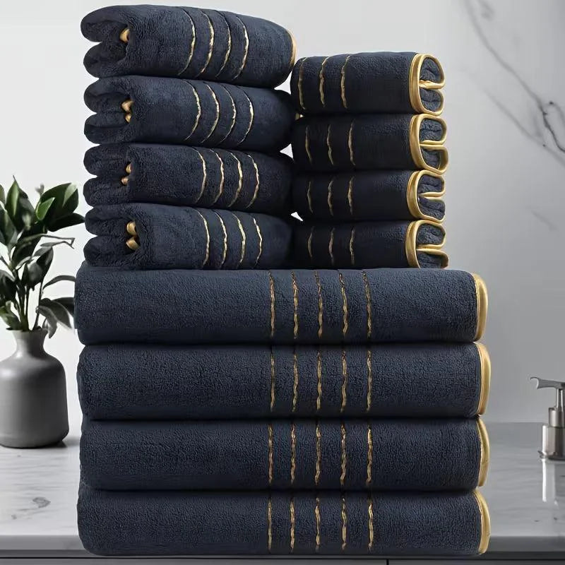 serviettes bain ultra douces grandes tailles broderie dorée moderne absorbantes blanc gris foncé élégantes