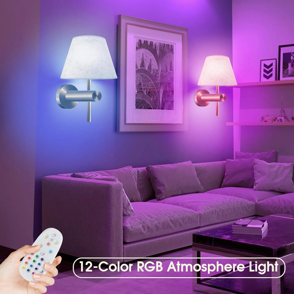 lampe murale rechargeable led couleurs rgb télécommande moderne minimaliste fixée mur