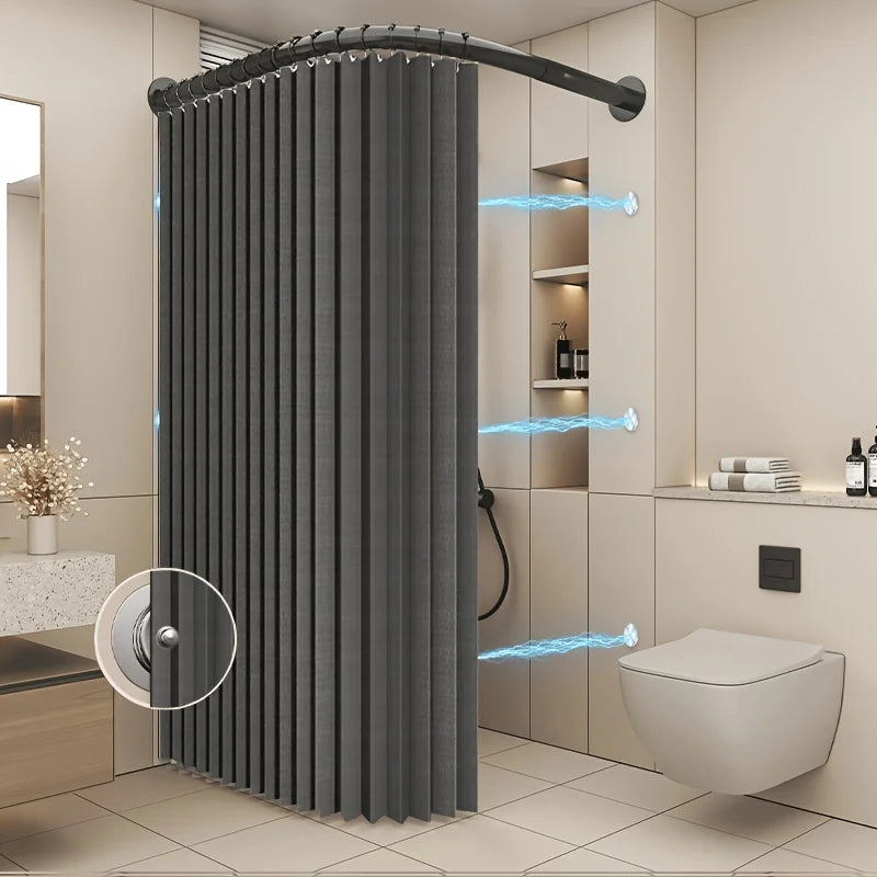 barre douche d'angle rideau moderne noir pliable carreaux texturés salle bain minimaliste
