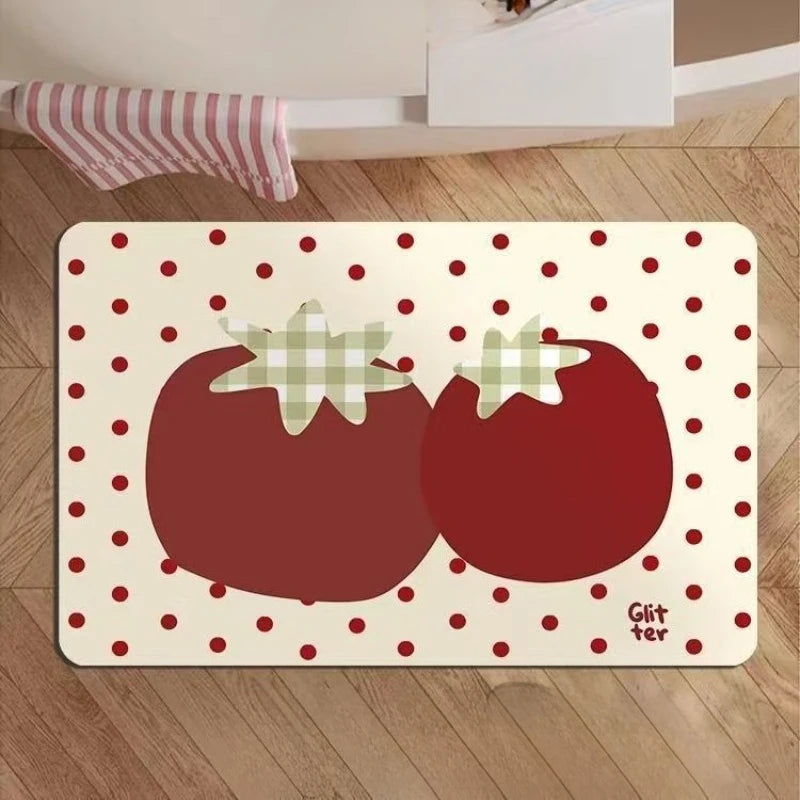 tapis moderne absorbant antibactérien sol salle bain beige rouge vert bleu points étoiles carreaux
