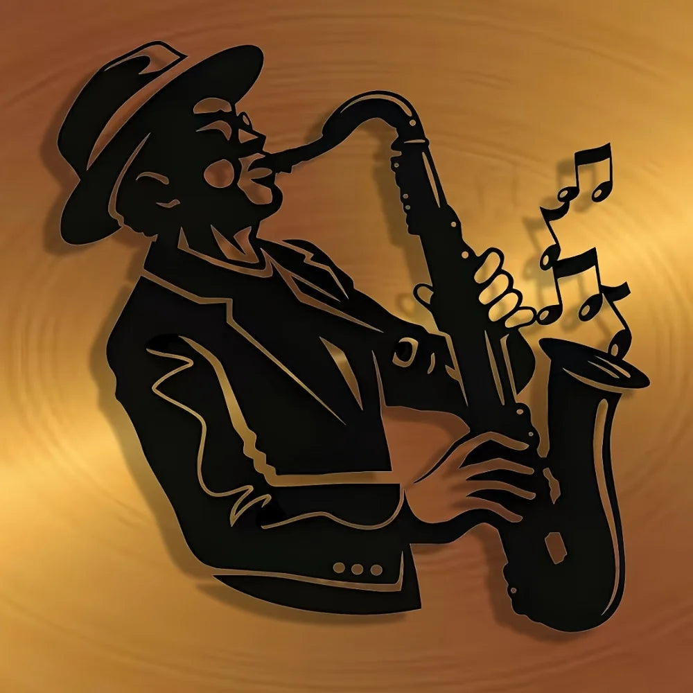 tableau mural noir saxophoniste illustration musicale art populaire décoration salon chambreOpaque 30cmx30cm