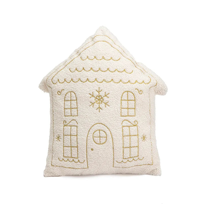 coussin blanc motif flocon doré texture épaisse décoratif noël fixations