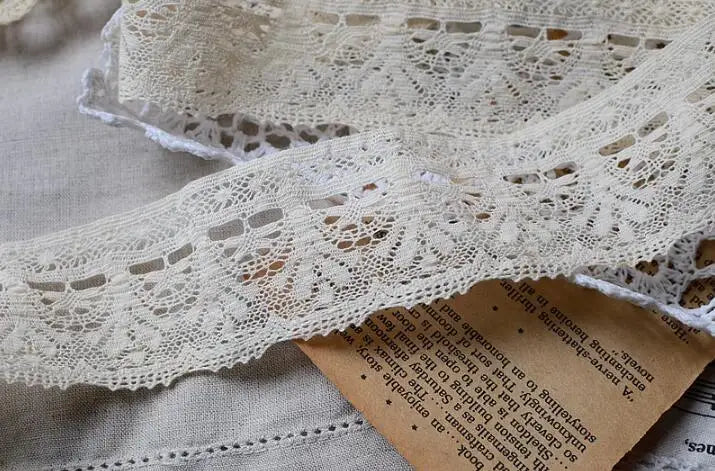 ruban dentelle coton crème motifs floraux transparent vintage 5cm large romantique décoration 100 yards