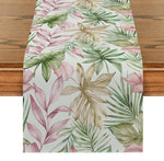 chemin table feuilles tropicales 100% lin vert beige moderne salon été