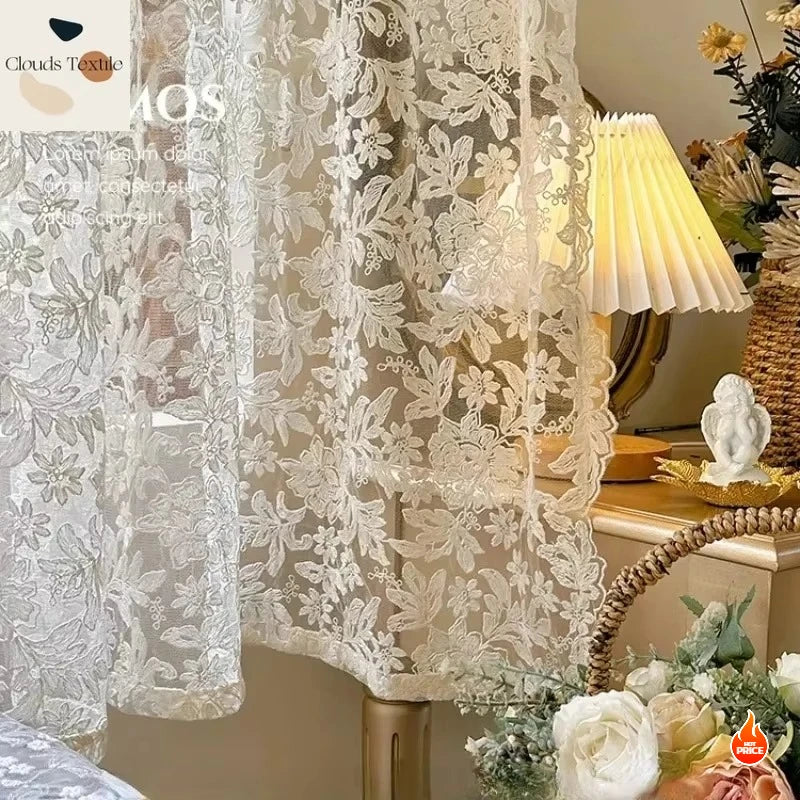 rideau blanc semi transparent brodé fleurs classique maison dimension 130x100cm 270cm
