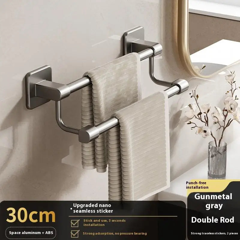 porte serviettes mural argenté moderne adhésif lisse salle bain organisation étagère murale multifonction serviettes