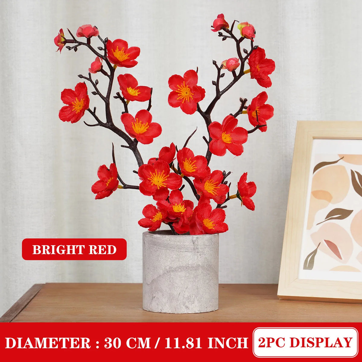décoration intérieure branche artificielle fleurs simples couleur rouge blanc rose jaune naturel minimaliste