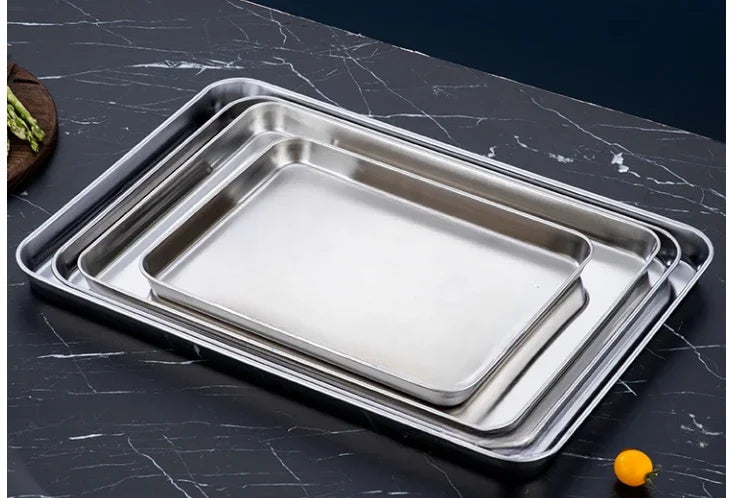 plateau rangement moderne acier inoxydable plat argenté lisse cuisine serveur