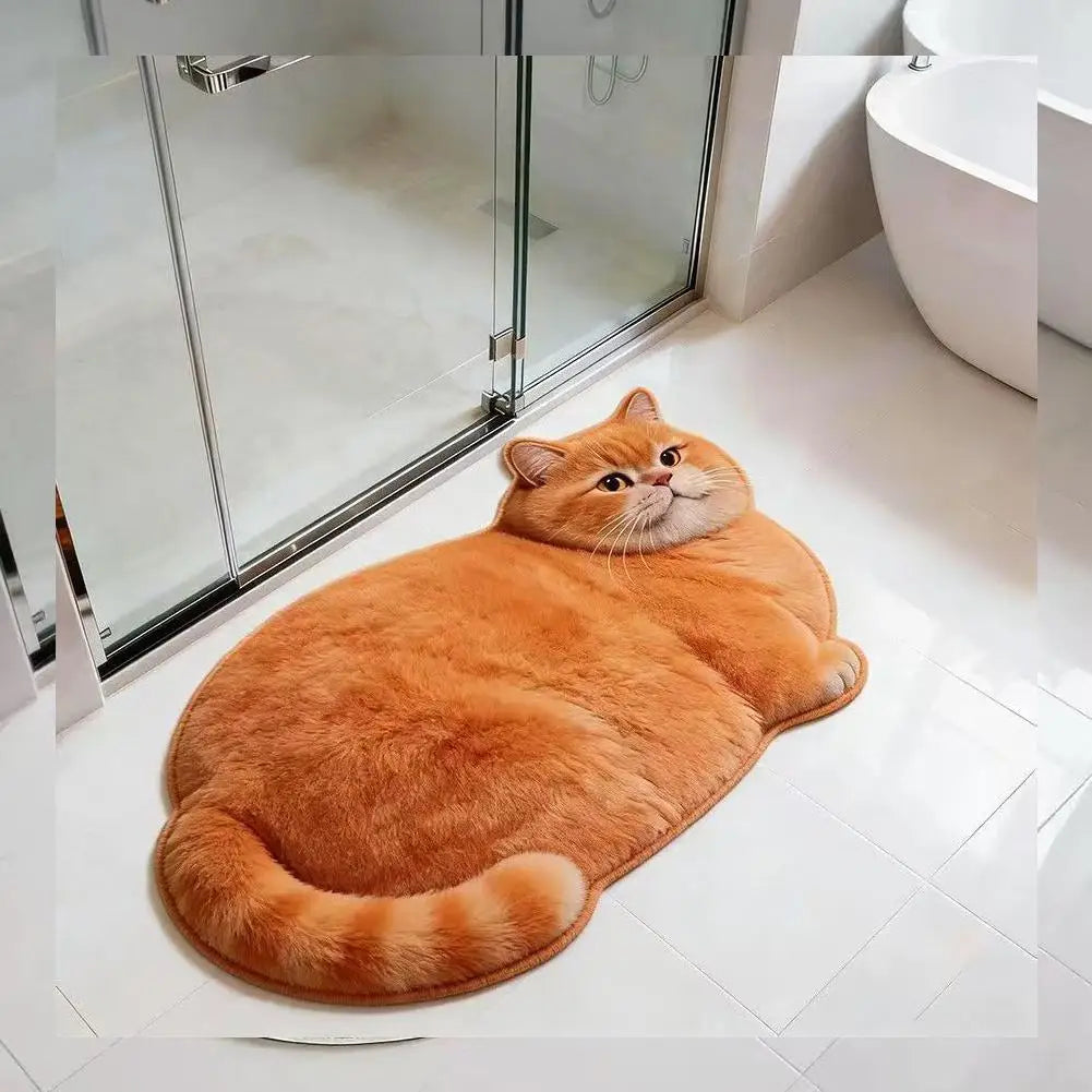 tapis bain chat peluche gris orange mignon rapide séchage antidérapant polyester PVC