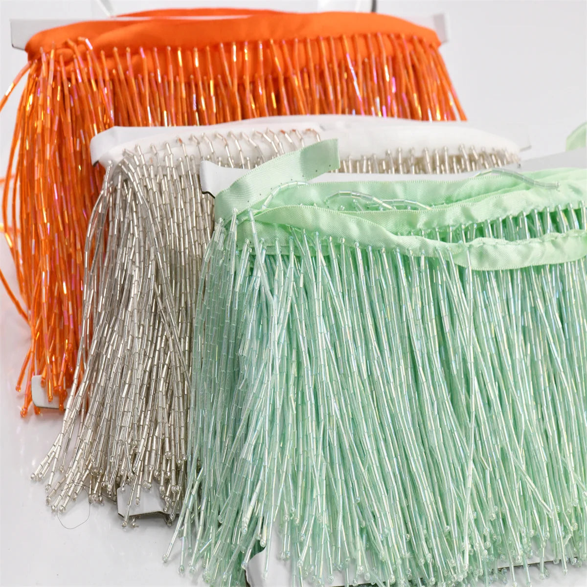 franges pailletées orange argent vert clair modernes clips métalliques 10cm large coudre décoration vêtements