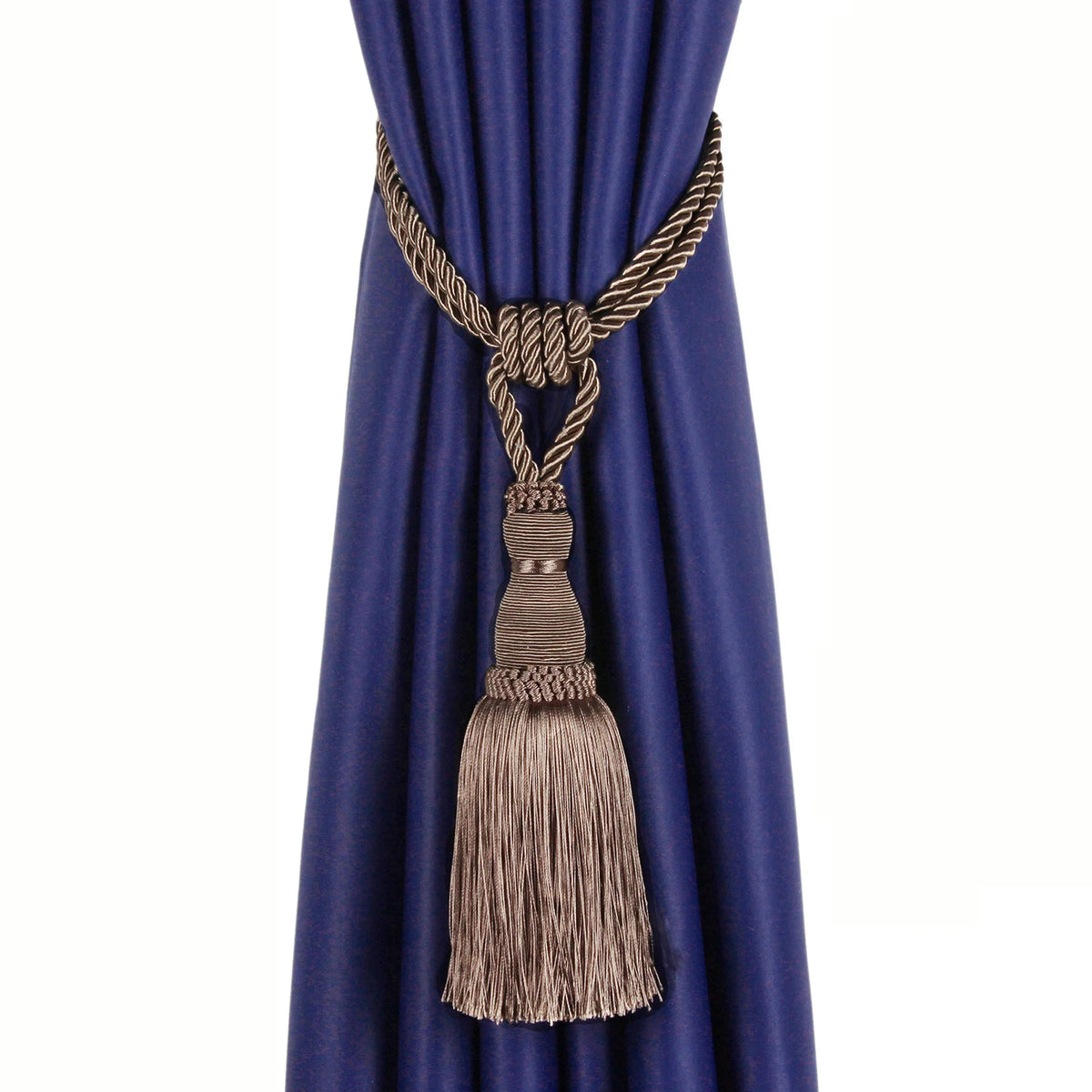 ruban rideau rayures franges bleu marine beige gris rouge vert classique pompons polyester