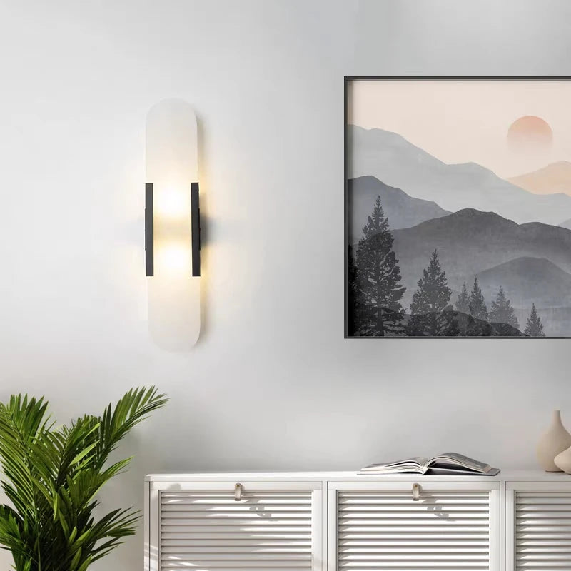applique murale moderne marbre blanc doré texture marbrée éclairage led flux lumineux élevé murale