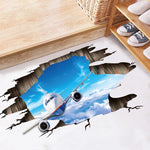 sticker mural 3d avion ciel nuages texture bois blanc bleu gris brun réaliste adhésif